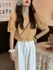 Camisa de Manga Corta con Volantes Nueva de Verano 2026, Blusa Versátil de Moda para Mujer 2026 de Cintura Alta con Mangas de Burbuja