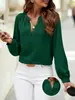Bestseller Transfronterizo Europeo y Americano Elegante Camisa de Mujer Cuello Semiabierto Color Sólido Holgada Manga Larga Nicho Simple Versátil Top