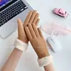Guantes de invierno para mujer con forro de polar, pantalla táctil, cálidos, a prueba de frío, más terciopelo grueso, a prueba de viento, para ciclismo, estudiante, estilo coreano, guantes lindos para mujer