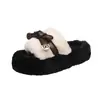 Chinelos peludos da moda para mulheres, novo estilo coreano de outono de 2026 com laço, chinelos de algodão pelúcia com sola grossa para casa e interior
