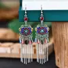 Brincos Criativos de Fechadura de Longevidade Cheios de Diamantes com Borla Retrô para Mulheres Cheios de Diamantes Longos Estilo Chinês Brincos Joias Venda por Atacado