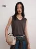 Venta de liquidación: Chaleco de Punto Ligero y Transpirable sin Mangas para Mujer, Top Casual de Cuello en V de Hombro Ancho de Lyocell