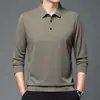 Camiseta Versátil de Alta Gama Fina de Manga Larga para Hombre para Primavera y Otoño, Camiseta Básica Casual de Color Sólido para Otoño, Camisa Polo Grande de Moda con Cuello de Solapa