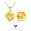Collar Colgante de Corazón con Flor de Nube Auspiciosa Chapado en Oro Arena Vietnamita K Oro para Mujer Anillo Live Love Juego de Dos Piezas para Boda