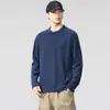 Sudadera para Hombre con Cuello Henry, Otoño 2026 Nuevo Estilo Americano Peso Pesado Algodón Puro Holgada Casual Manga Larga