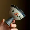 Caneca Cerâmica Pintada à Mão para Mestre de Casa com Esmalte Caramelo e Camélia Índigo, Conjunto de Chá Kung Fu, Caneca de Chá Alta, Xícara de Degustação
