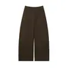 Pantalones casuales de traje marrones para mujer, nuevo estilo otoño 2026, pantalones anchos de pierna curva de cintura alta holgados, pantalones largos para mujer petite
