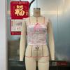 Top Camisola Curto Sexy Estilo Europeu e Americano Transparente Leve com Renda Floral Novo Cruzado na Europa e América Su3803