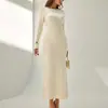 El Vestido de Manga Larga de Color Sólido Sin Espalda con Cordones Más Vendido de Amazon Transfronterizo Moda Otoño e Invierno Europea y Americana Nuevo Sexy Delgado