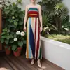 Moda femenina transfronteriza europea y americana 2026: vestido largo ajustado sin mangas, sin tirantes, de un solo hombro, con bloques de color retro de moda