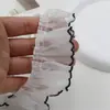 Cinta de gasa de nieve en blanco y negro de 4 cm de ancho, encaje plisado, encaje, borde curvo de diente de perro, puños para ropa de muñeca, decoración DIY