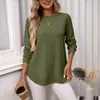 Top de punto gofrado para mujer para comercio transfronterizo, Otoño/Invierno, Cuello redondo, Color liso, Holgado, Manga larga, Camiseta de punto
