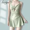 Traje de Baño de Color Sólido Adelgazante Moderno Conservador Sexy Popular Venta al por Mayor Traje de Baño Moldeador de Cintura Estilo Falda para Mujer