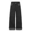 Diseño de patchwork de lunares estilo americano, jeans de pierna recta, unisex, corte holgado, estilo high-street, efecto adelgazante, pantalones largos versátiles
