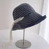 Chapéu de Pescador Listrado Retro Tendência para Mulheres, Chapéu de Sol de Tecido com Fita Color-Blocking para o Verão, Dobrável Portátil Versátil