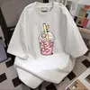 Camiseta de verano nueva de manga corta para niñas, con estampado de dibujos animados de seda de leche, top dulce holgado para pareja