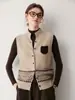 Colete Tricotado Jacquard de Caxemira em Camadas Outono Inverno Feminino Padrão Fair Isle Fio Sem Mangas Cardigan com Lapela Colete Quente
