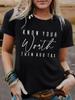 Amazon transfronteiriço Europa e Estados Unidos CONHEÇA SEU PESO ADICIONE IMPOSTO camiseta casual de manga curta gola redonda feminina