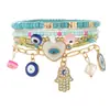 Pulsera de Cuentas de Semilla Turquesa de Venta Caliente Transfronteriza, Mismo Estilo que en Xiaohongshu, Pulsera Tejida a Mano con Ojo Maligno, Stock Listo de Fábrica al por Mayor