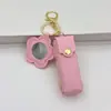 Chaveiro Espelho Pequeno Floral Criativo Transfronteiriço Portátil Mini Bolsa de Couro para Batom Em Estoque Chaveiro Pingente de Bolsa Acessório
