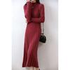Vestido de Malha de Caxemira com Gola Alta Feminino Outono e Inverno Novo Vestido Longo Combinando com Casaco Vestido Suéter de Lã de Comprimento Médio Acima do Joelho