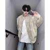 Jaqueta de couro estilo americano retrô tie-dye cinza claro, moda outono e inverno masculina, jaqueta bomber com design de costura desconstruída