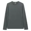 Camiseta de Manga Larga para Hombre de Algodón Peinado de Peso Pesado, Camiseta Base de Color Sólido con Cuello Redondo Cvc de 180g