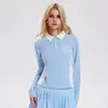 Amazon Transfronterizo Ropa Nueva de Tenis para Mujer Otoño e Invierno Cuello Solapa Manga Larga Secado Rápido Tops Ajustados Yoga Deportivos Playeras Polo