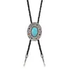 Collar de Corbata Retro Literario Aleación Colgante de Turquesa Personalizado Plata Antigua Redondo Marca Joyería Corbata de Lazo Cadena para Suéter