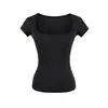 Camiseta de Manga Corta Estilo Americano Chica Picante 2026 para Mujer, Cuello Cuadrado, Top Base Elástico Ajustado, Top de Verano para Mujer Lyocell Tencel