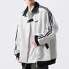 Casaco cardigã moletom de baseball com três listras para homens, outono e inverno, forrado com fleece, marca da moda, jaqueta listrada estilo universitário jovem