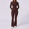 Body de entrenamiento de alta intensidad transfronterizo con forma de empalme tridimensional, cintura alta adelgazante, deportivo de fitness, mono de una pieza con pantalones de campana