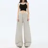 Pantalones Casuales de Cuadros Azules Finos Estilo Retro Americano para Mujer, Nuevo Estilo de Verano, Pantalones Anchos Sueltos de Tiro Bajo, Pantalones Largos Blancos