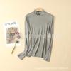 Camiseta Básica de Punto de Seda de Cuello Medio Alto de Otoño e Invierno de Manga Larga con Top Interior Cálido Tops Holgados de Seda de Morera para Mujer Color Sólido