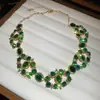 Brinco Colar Flor de Strass Gota d'água Geométrico Estilo Palácio Retrô Conjunto de Joias Fashion de Luxo Leve para Mulheres