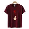 Camiseta holgada de manga corta con estampado de corazón y dedos para San Valentín 2021.