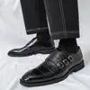 Zapatos de Monje con Hebilla Cruzada Talla Grande Estilo Nuevo Cuatro Estaciones para Hombre Puntera Puntiaguda Casual Negocios Formal Viaje Bajo Tacón Zapatos de Piel