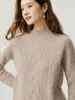 Suéter de cashmere puro, coleção outono/inverno 2026, peça básica feminina de gola alta, estilo suave, suéter grosso em tricô de tranças
