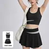 Conjunto de outfit de yoga de cintura alta, sujetador deportivo a prueba de impactos, minifalda plisada anti-exposición, conjunto de fitness Pilates para mujer