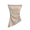 Top sem alças com bojo de balanço lateral irregular, top base sem mangas com cintura plissada elástica de verão