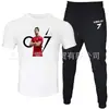 Moda de Comércio Exterior Camiseta Masculina de Manga Curta Calça Terno Casual Gola Redonda Cor Lisa Estampa de Letras Roupa Esportiva Casual