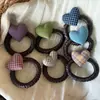 Goma para el pelo de cuadros grande con forma de corazón, estilo retro coreano, cuerda elástica de alta gama para coleta, accesorio para el pelo para mujer