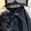 Moletom com Capuz Bordado de Letras Resistente Americano para Homens no Outono e Inverno Forrado com Fleece Peso Pesado Tendência Marca Casual Solto Tops para Casal