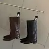 ¡Belleza minimalista! Botas de montar para mujer de punta fina y pierna recta con caña ancha, botas largas marrones estilizadas