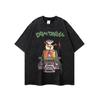 Camiseta de manga larga lavada con estampado de dibujos animados de anime japonés para hombre, top básico retro de moda nacional de gran tamaño para pareja, otoño