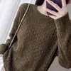 Tejido Calado para Mujer Principios de Otoño Delgado Cuello Redondo Holgado Manga Larga Suéter Pulóver Estilo Suave Capa Interior Capa Base Cubre