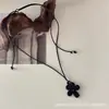 Colar com Pingente de Folha de Bordo Estilo Coreano Pedra Natural Olho de Tigre Flor Colar Longo Ajustável Simples de Nicho Alto Padrão