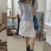 Camisa de Renda Azul com Listras, Design Reduzido, Estilo Coreano Chic de Verão, Elegante, Gentil e Doce, para Mulheres