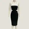 Vestido Bandagem Cor Color Block Estilo Europeu e Americano Transfronteiriço, Corte Justo, Que Abraça o Quadril, Design de Decote Quadrado, Fivela de Metal, Atacado de Vestidos para Festa