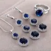 Venta al por mayor ebay Venta Caliente Azul Rojo Zircón Anillo Pendientes Collar Colgante Juego de Cuatro Piezas Mujeres deseo Amazon Nuevo